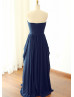 Side Draped Navy Blue Chiffon Fabulous Long Bridesmaid Dress